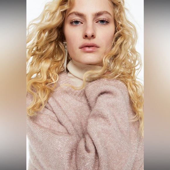 H&M pink glittery crop sweater, med, NWOT - Picture 5 of 9